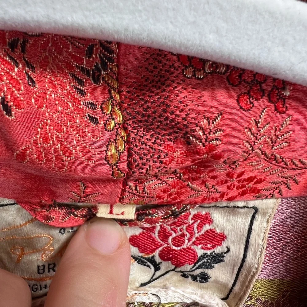 Chinese Silk Traditional Robe Red Size Large Tie Waist Long Kimono - Picture 9 of 11